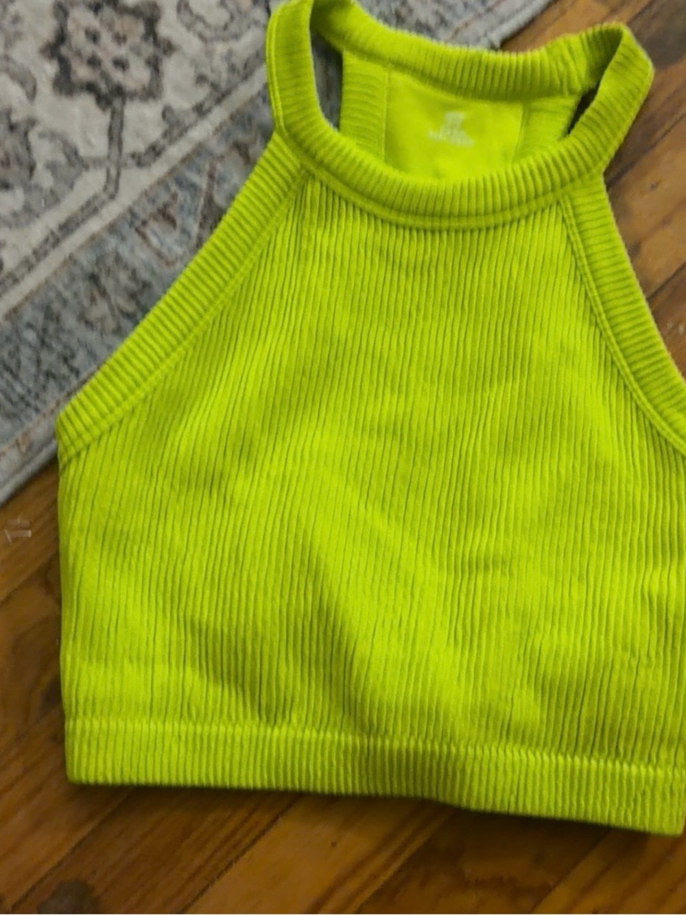 Neon Lime Ribbed Halter Crop Top